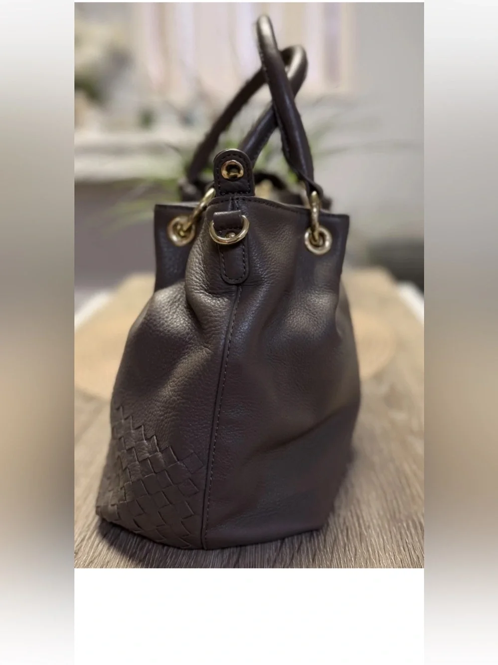 Pierre Cardin Pebbled Leather Satchel Bag Deep Taupe Gold Hardware - Top Handle
